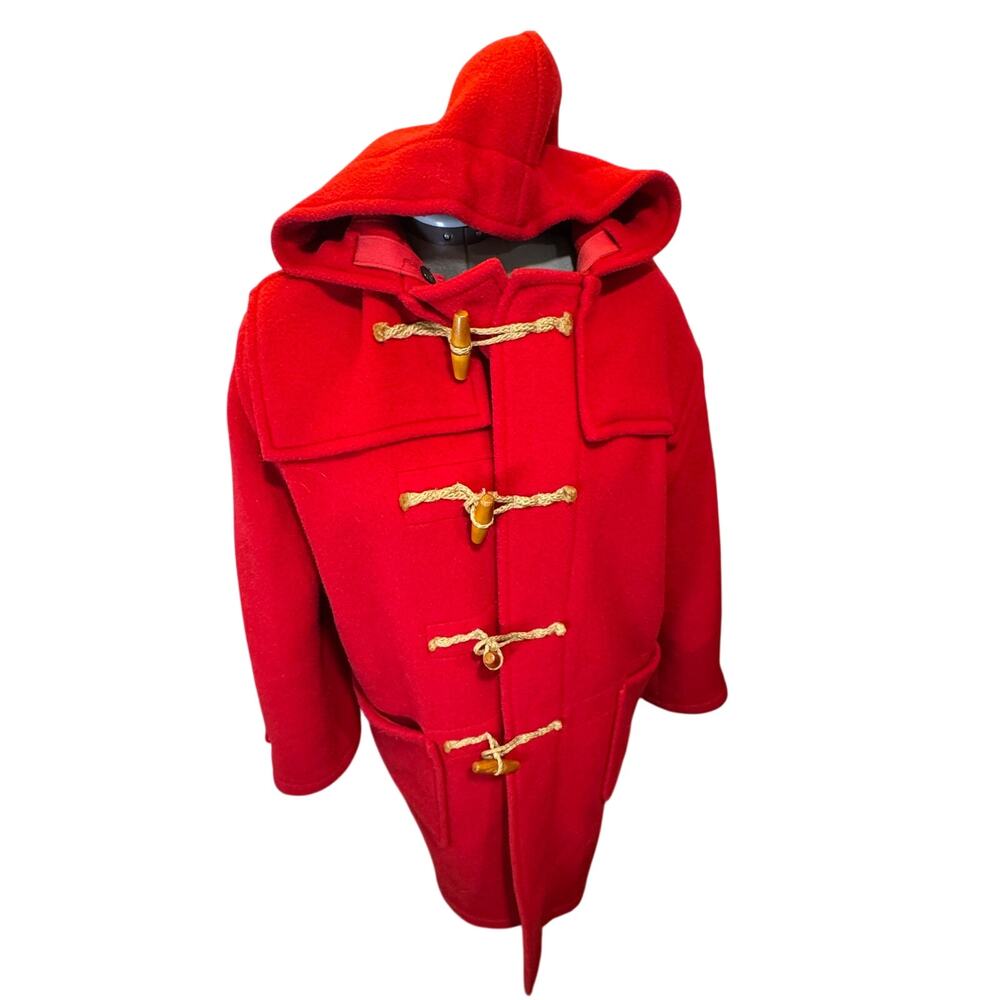 Vintage Women’s Gloverall Red Hooded Wool Duffle Coat Made in England Medium